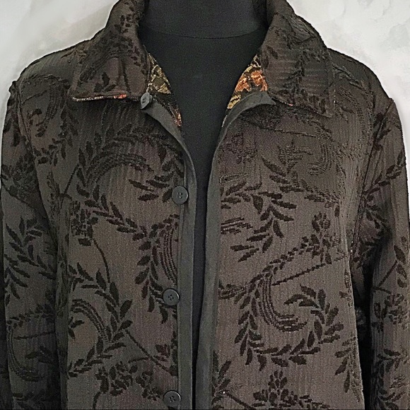 Leslie Fay Reversible Brown Print Tapestry Jacket - Picture 3 of 8